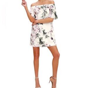Lulus Dream of You Ivory Floral Print‎ Off-the-Shoulder Shift Dress Size Medium